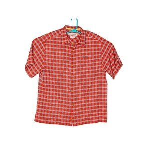 Tommy Bahama Mens Red Blue Plaid Short Sleeve Button Up Dress Casual Shirt Sz M